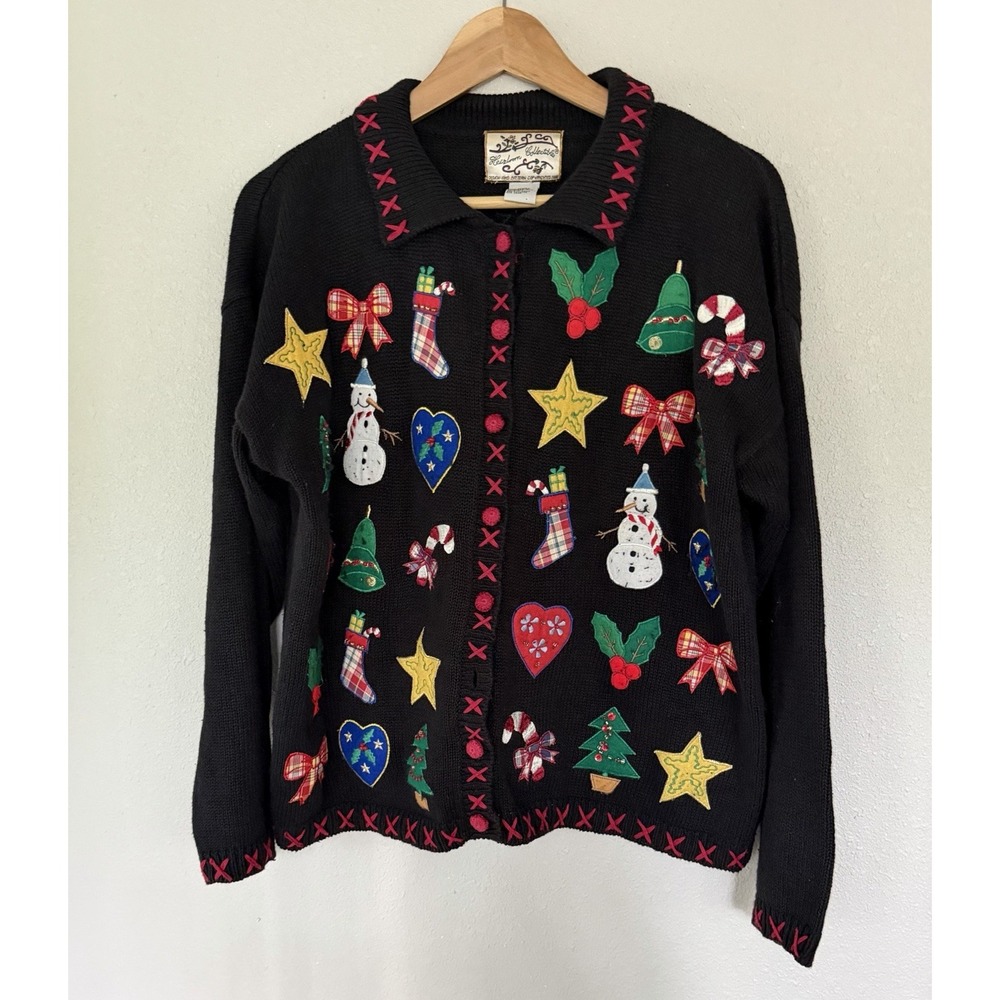 VTG Heirloom Collectibles Embellished Embroidered Christmas Cardigan Sz M
